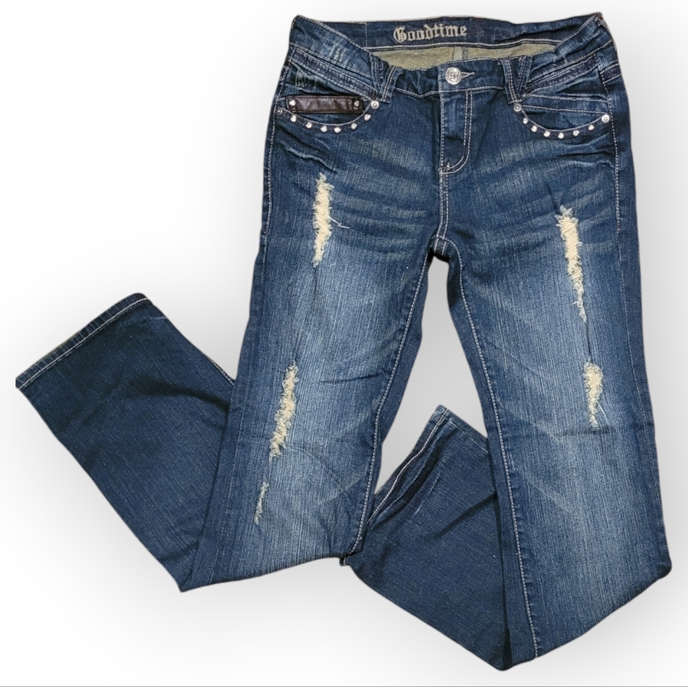 Goodtime Size 11 Bootcut Distressed Jeans with Rhinestones